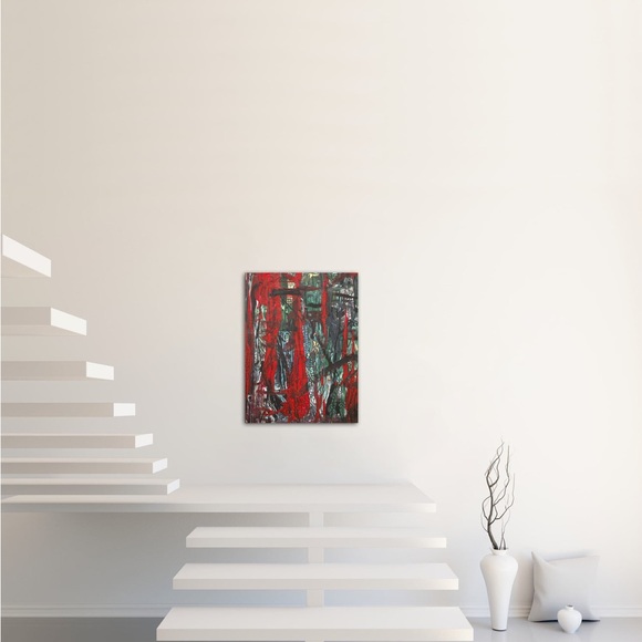 Dark Places, red, black, medium size, acrylic original, wall art design painting - Picture 9 of 12